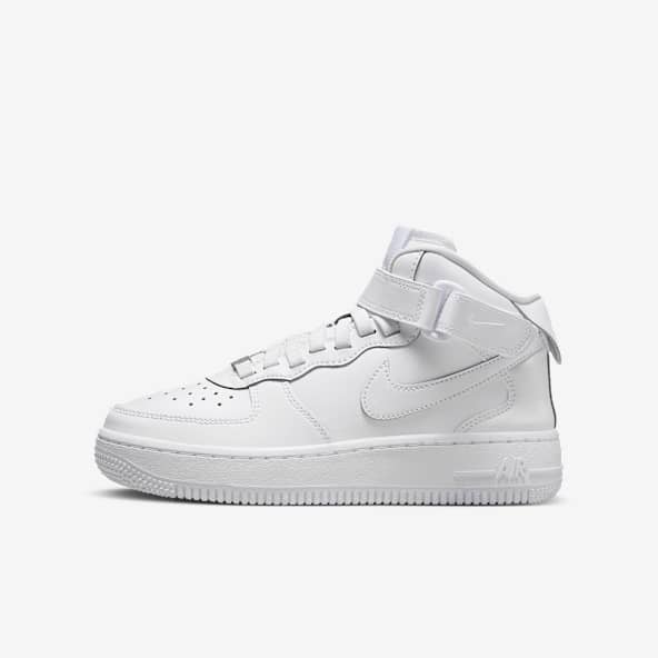 Girls White Air Force 1 Mid Top Shoes. Nike